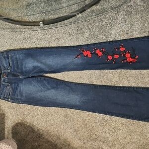 Embroidered Floral Blue Jeans